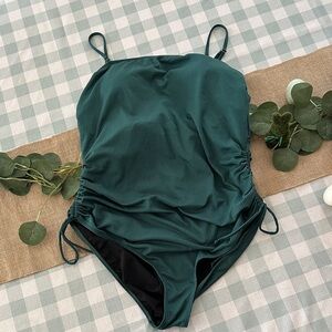 Ribbed Green Swimsuit with Side Ties